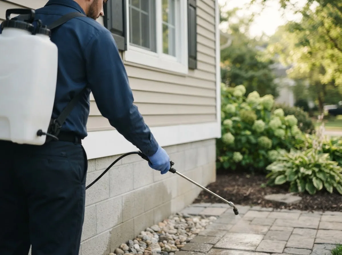 Pest control technician inspecting a home in Kansas, OK